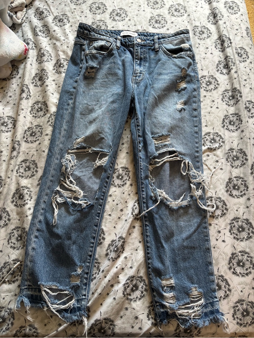 Flying Monkey Distressed Light Blue Boyfriend Jeans
